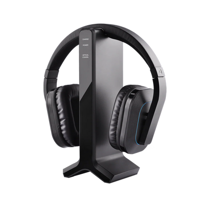Wireless TV headphones, high volume setting, transmitter charging dock, ideal for the seniors and hearing impaired