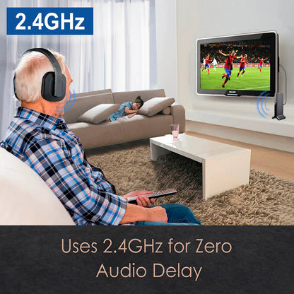 Wireless TV headphones, high volume setting, transmitter charging dock, ideal for the seniors and hearing impaired