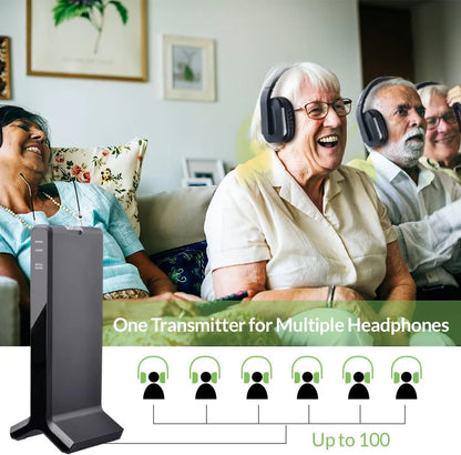 Wireless TV headphones, high volume setting, transmitter charging dock, ideal for the seniors and hearing impaired